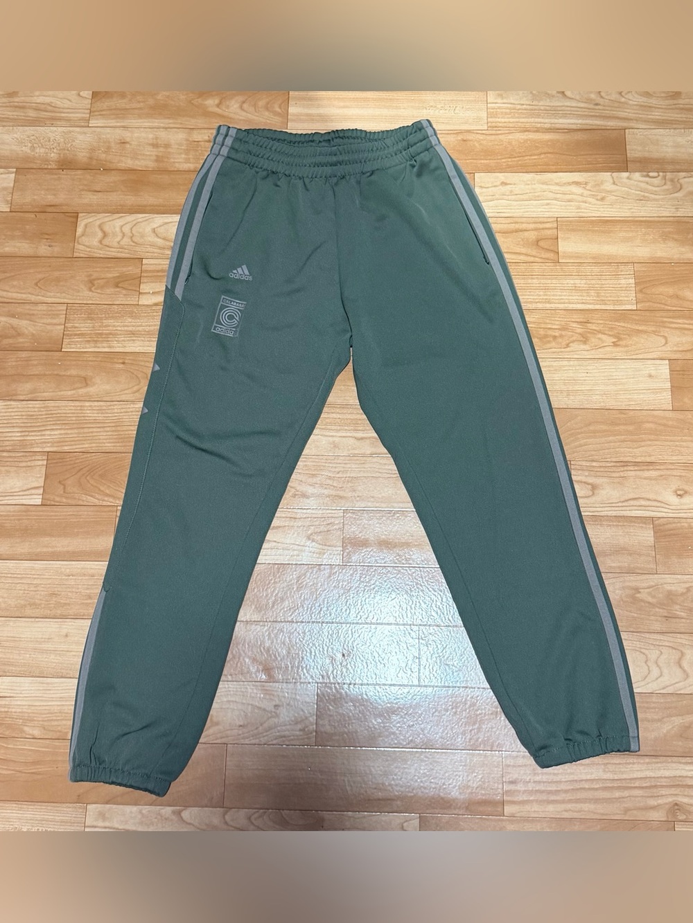 adidas x Yeezy Calabasas Forest Green Track Pants with Gray Stripes